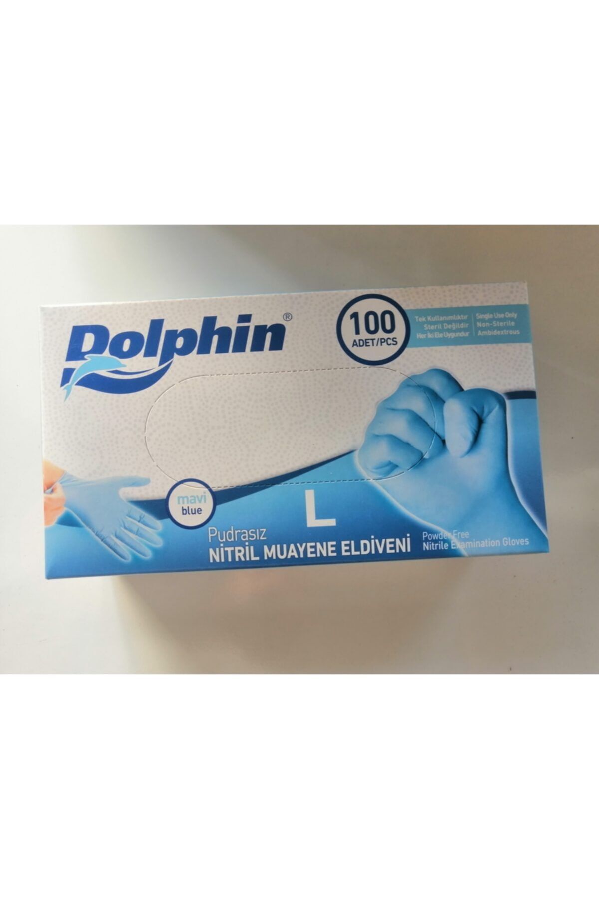 Dolphin Mavi Nitril Eldiven Pudrasız [l] 100 Lü Paket