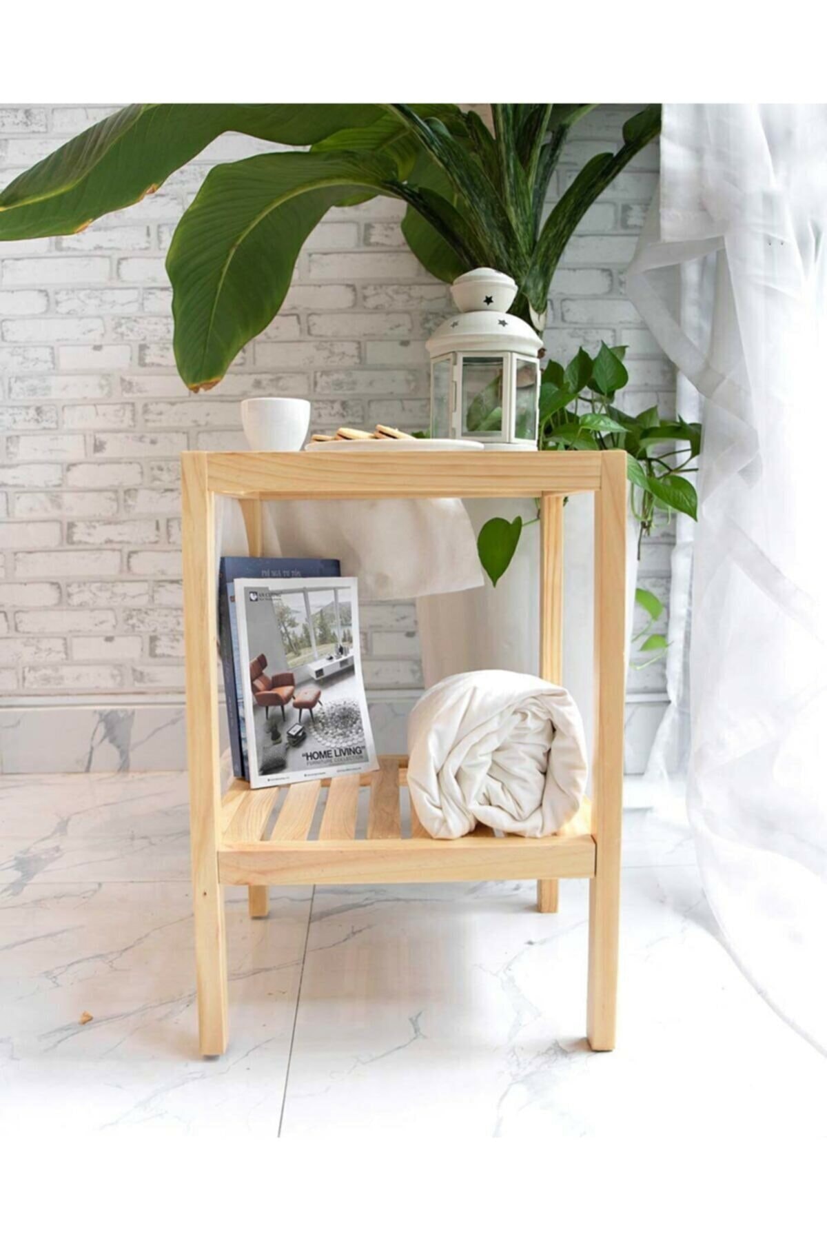 dekoriker Ahşap 2 Raflı Banyo Ve Mutfak Rafı Nat