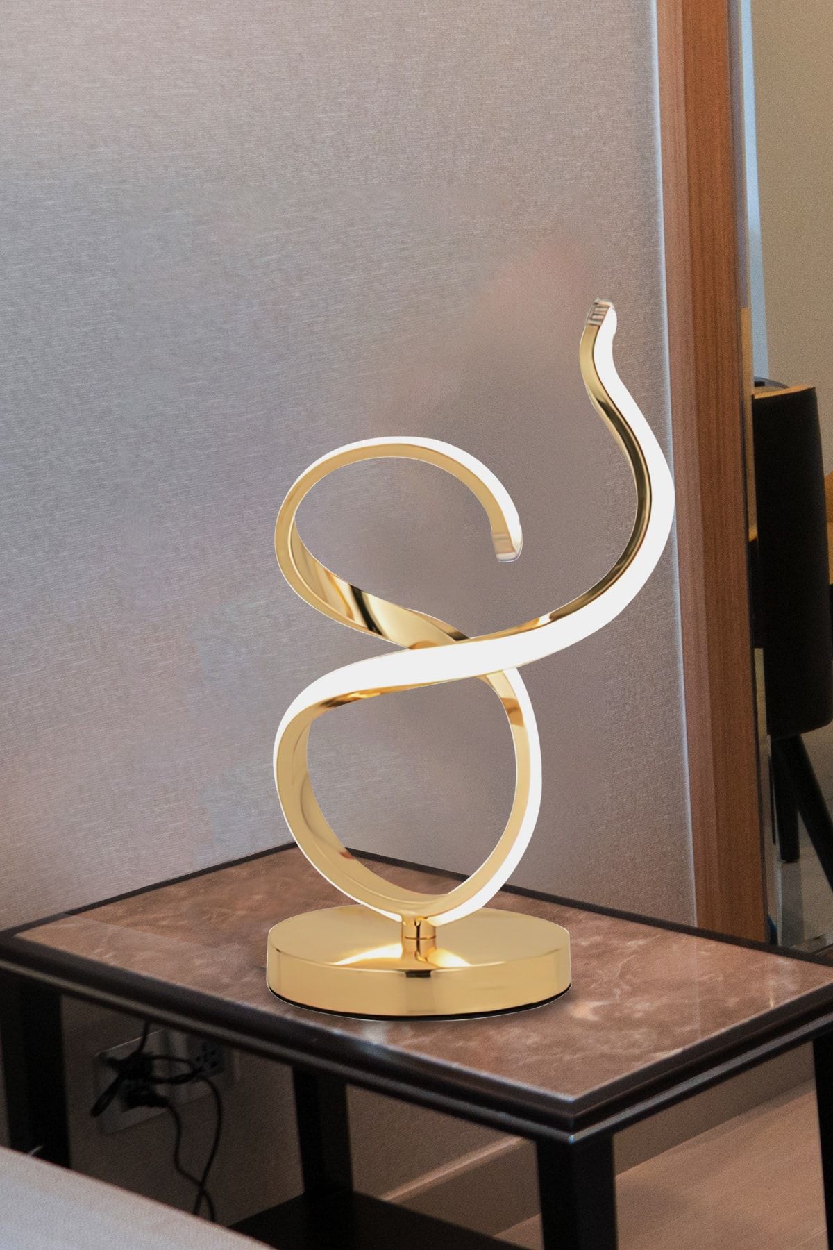 burenze Lüks Modern Ledli Abajur Gold Sarı