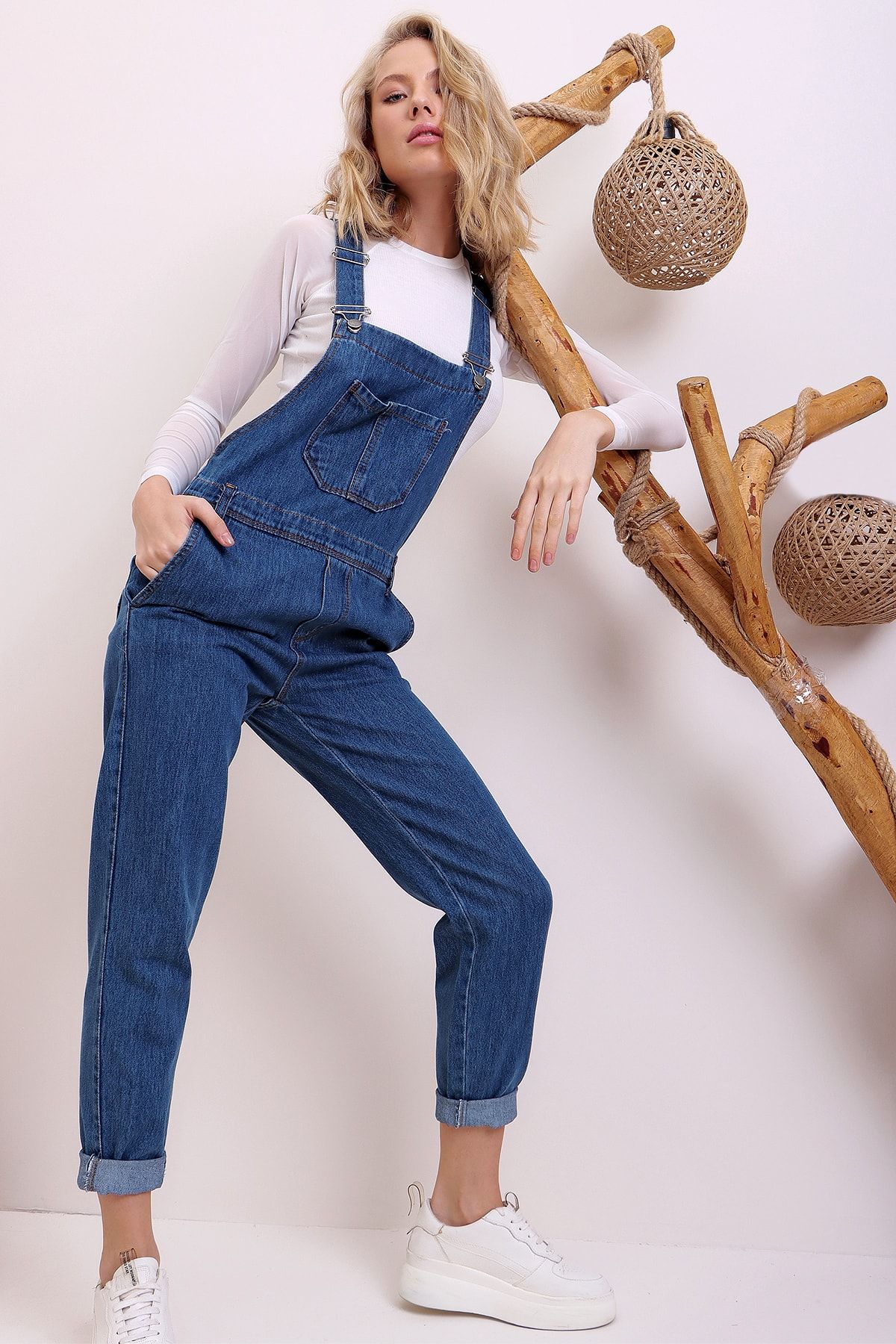 PinkPark Kadın Koyu Mavi Denim Bahçıvan Salopet Smd-xdf5854