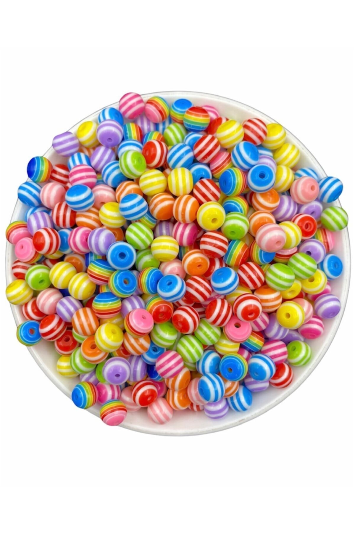 Hedef Bijuteri 25gr Çizgili 8mm Karışık Renkli Yuvarlak Top Boncuk ,renkli Takı Yapım Boncuğu (25 Gr,  70 Adet)