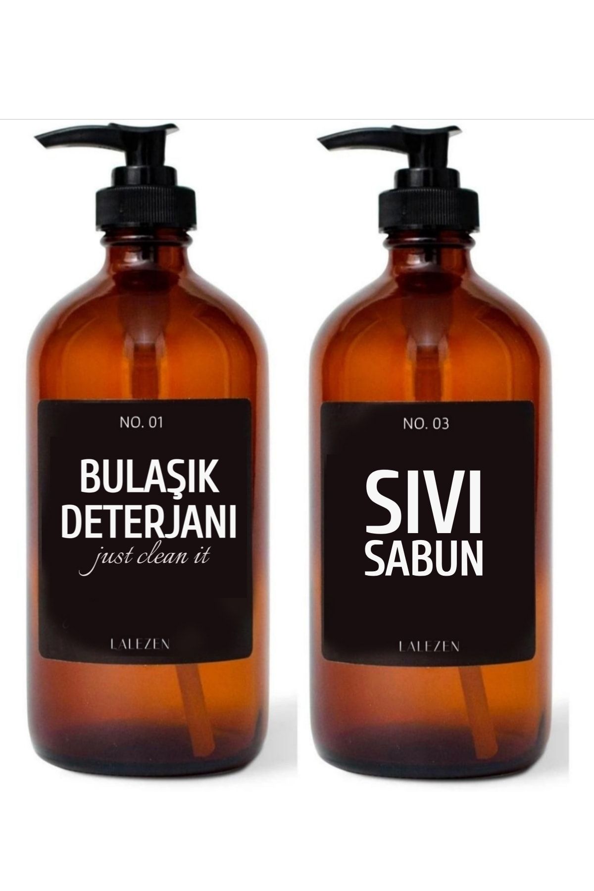 LALEZEN Sıvı Sabun Ve Bulaşık Deterjanı Siyah Etiketli Amber Cam Şişe 500 Ml