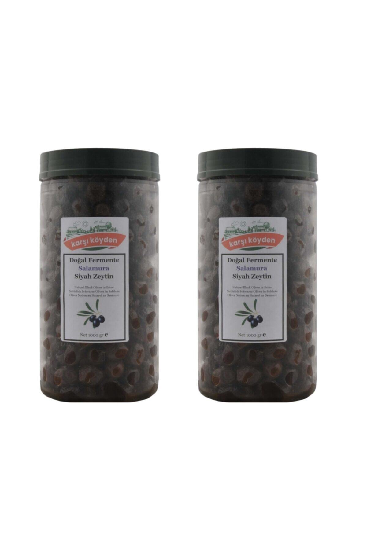 Karşı Köyden Taş Baskı Doğal Fermente Salamura Siyah Zeytin (2 Adet X 1000gr )