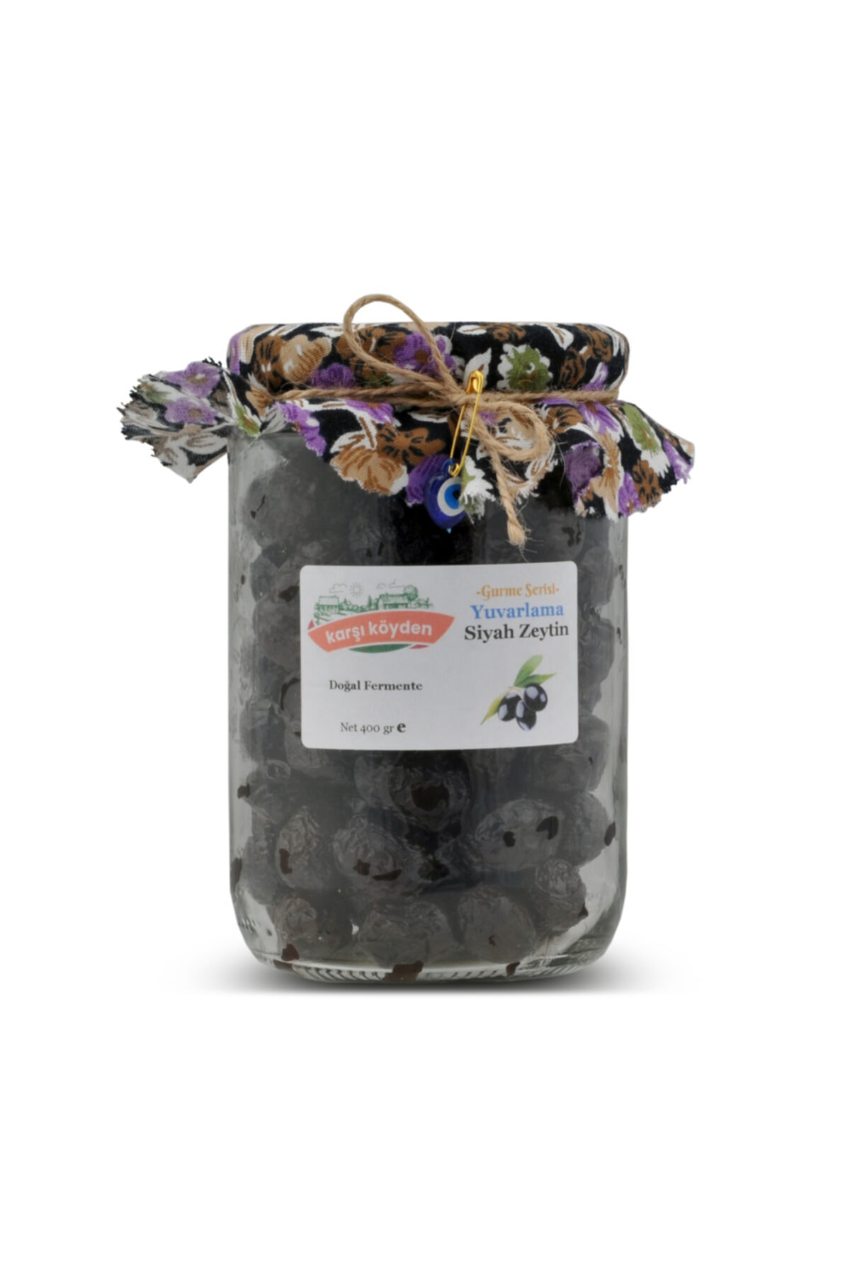 Karşı Köyden Gurme Serisi Doğal Fermente Yuvarlama Siyah Zeytin (400gr - Cam Kavanoz)