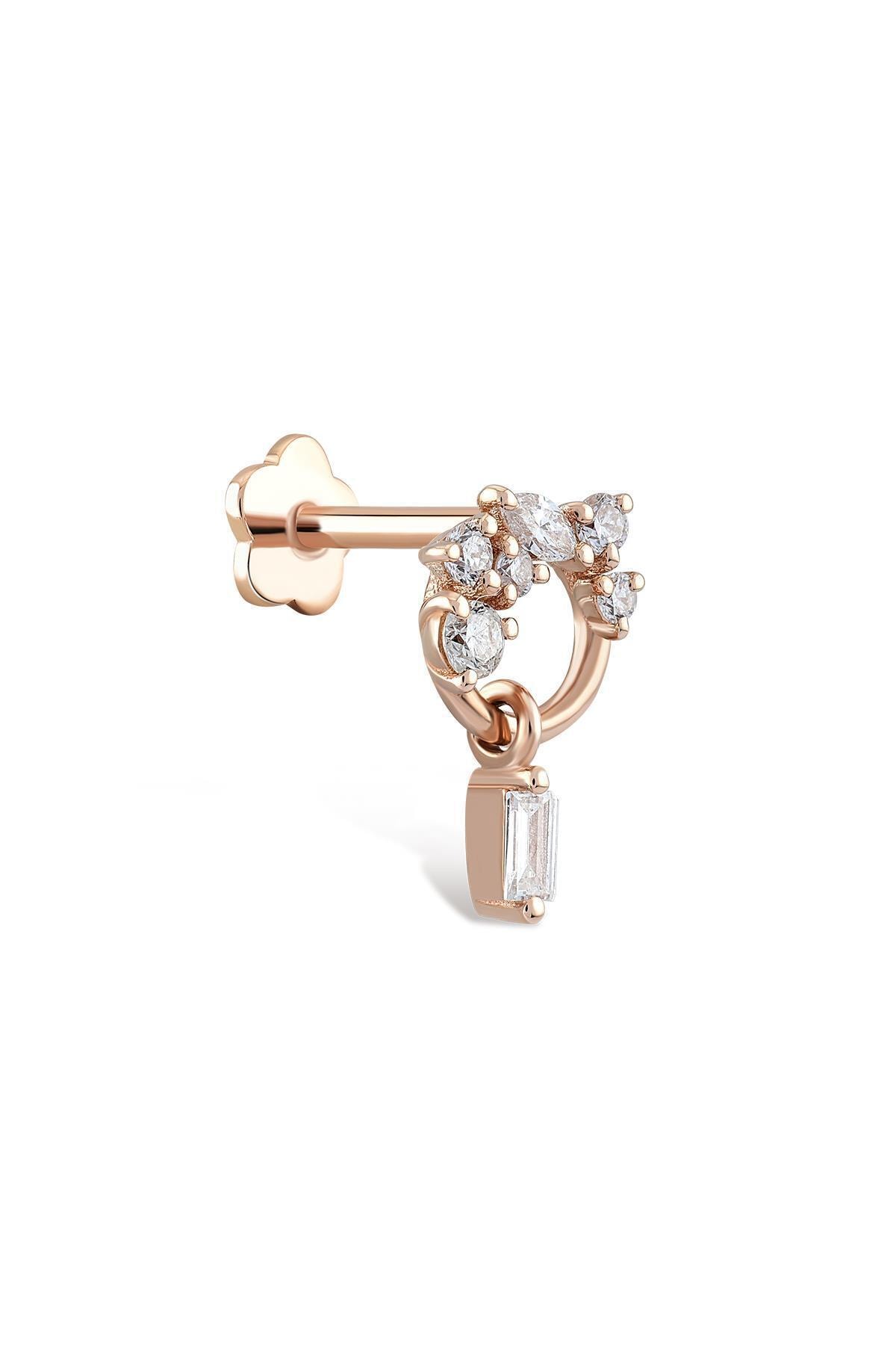 Piano Jewellery 14 Ayar Altın Baget Sallantılı Queen Pırlanta Tragus Piercing