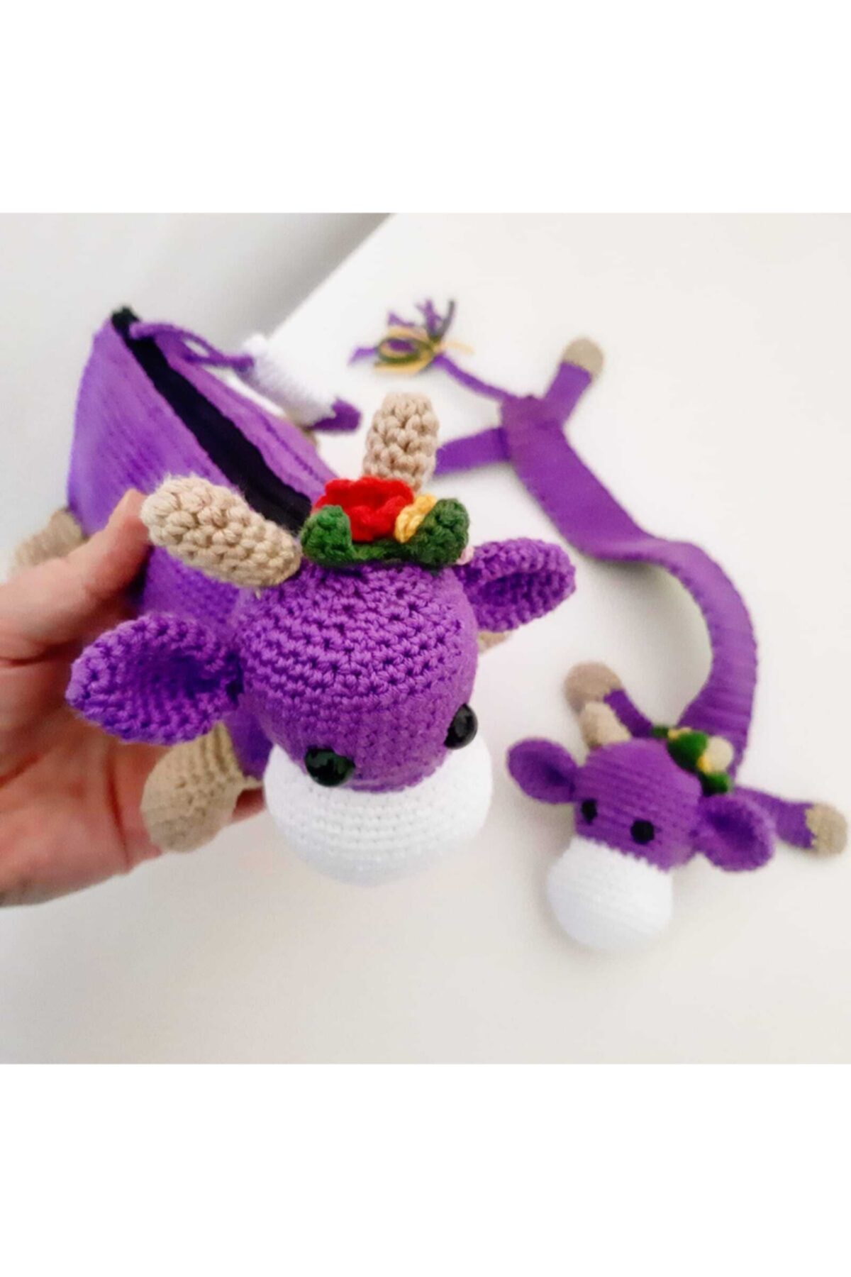 USTAHOBİEVİ Amigurumi Sevimli Inek Kalemlik ve Kitap Ayıracı Organik Oyuncak