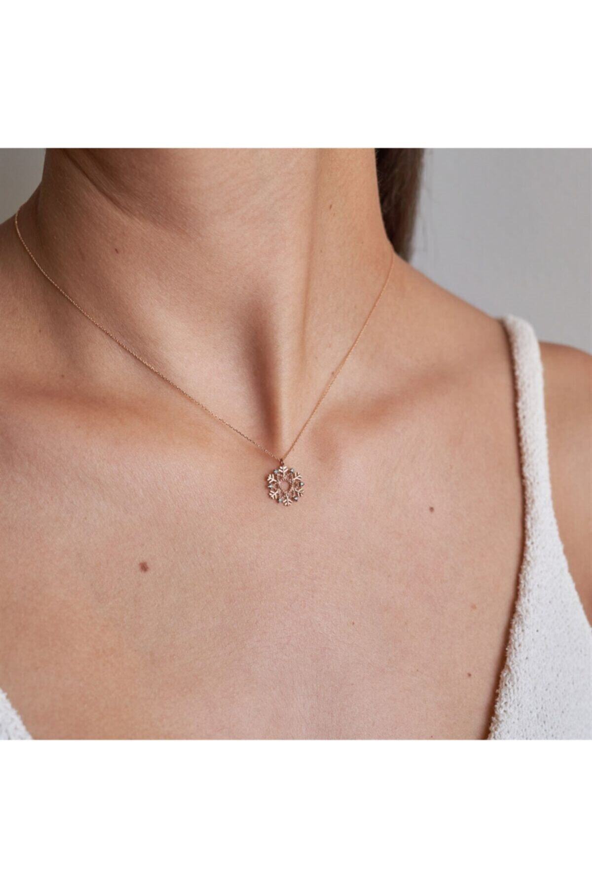 Piano Jewellery 14 Ayar Altın Cabaret Mavi Pırlanta Kar Tanesi Kolye