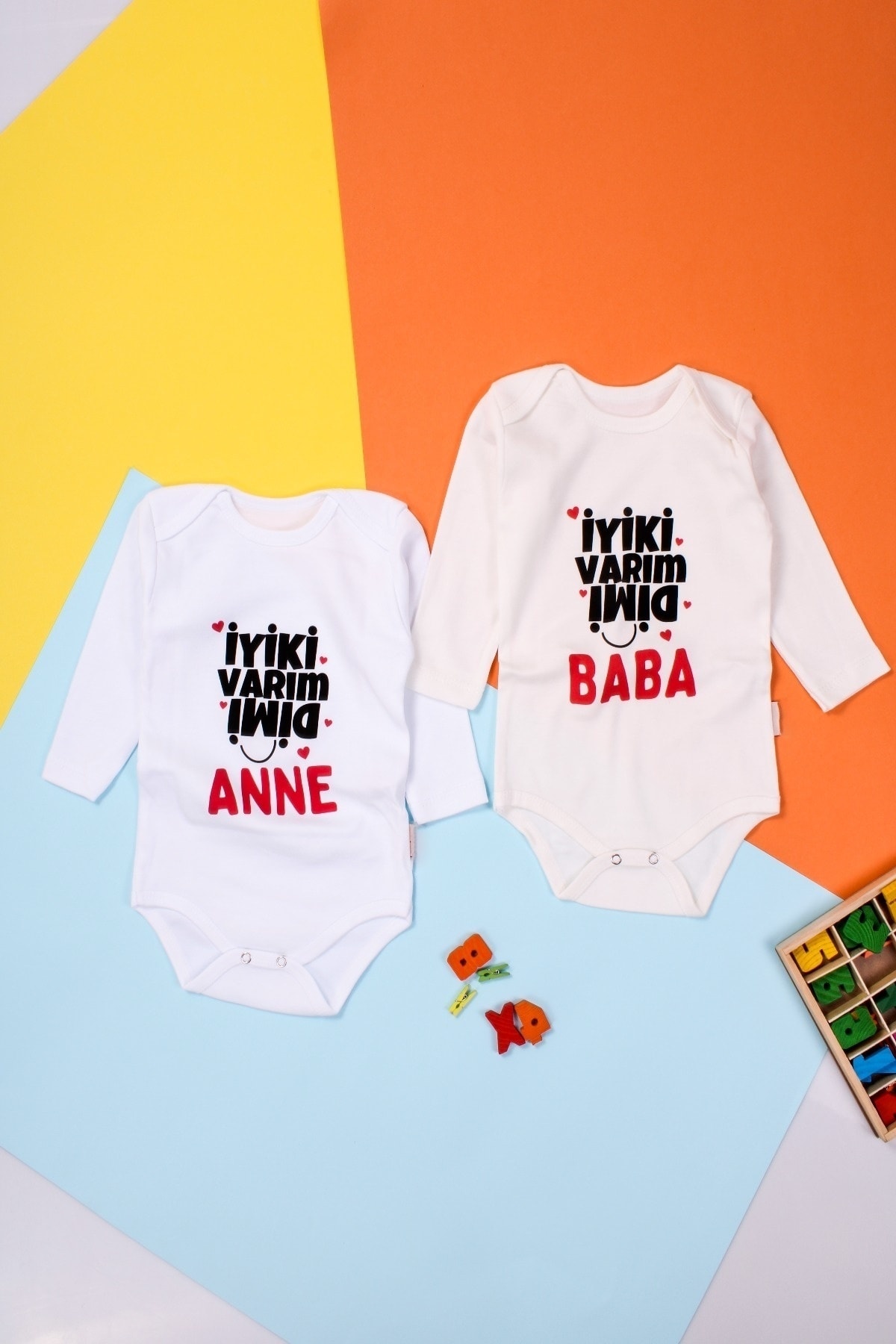 Babydonat Dimi Anne Baba Yazılı 2'li Uzun Kol Zıbın