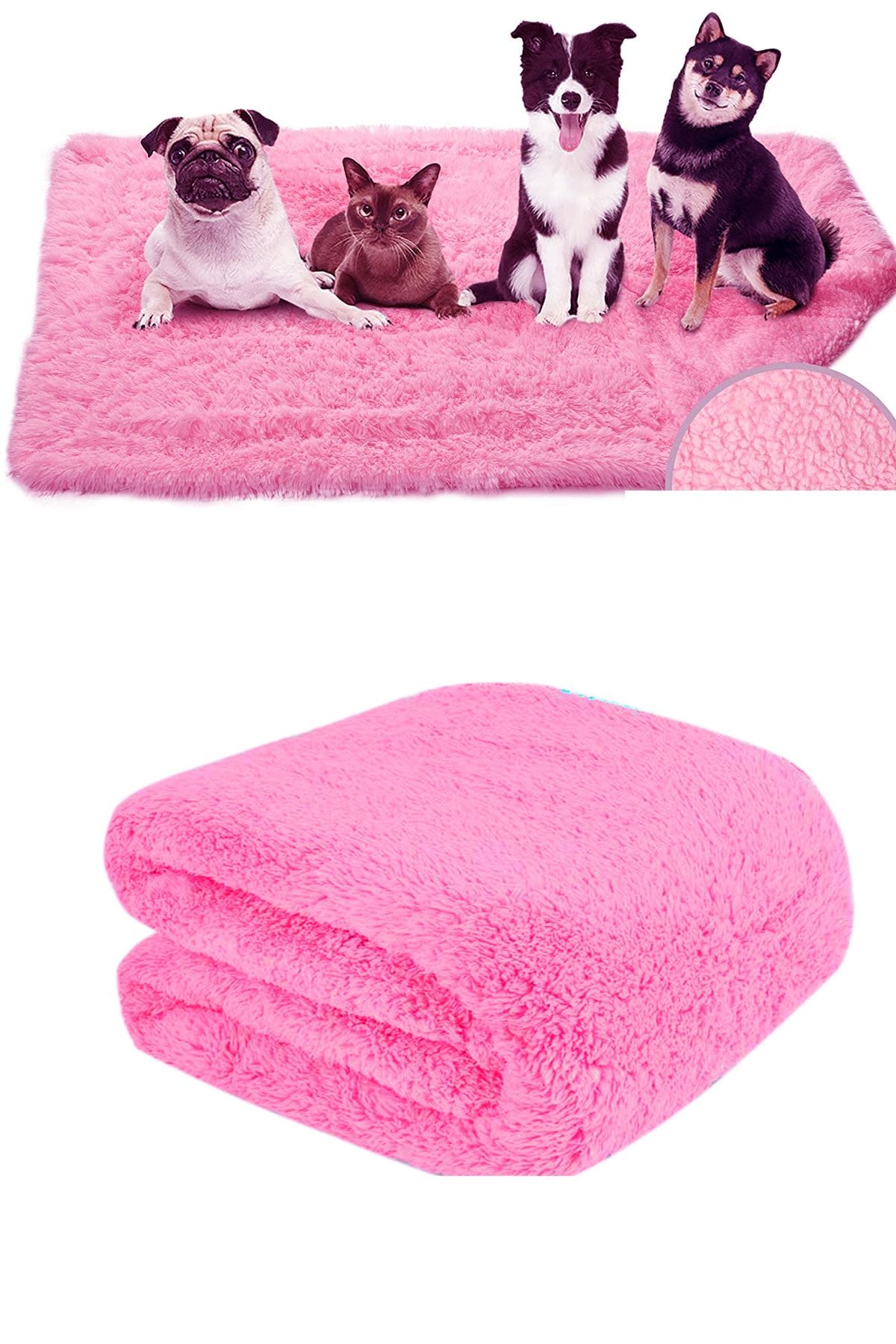 Bundera Peluş Pembe Kedi Köpek Yatağı Battaniyesi Evcil Kedi Minderi Kedi Kulübesi Matı Örtüsü 60x90 Cm