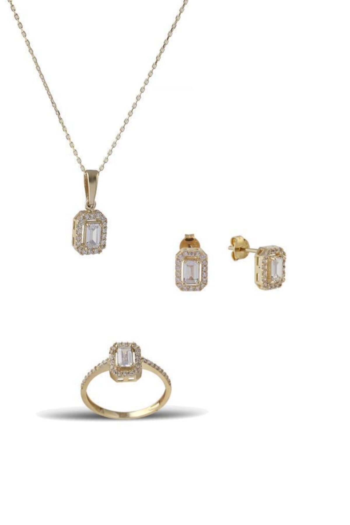 In Love Baget Taşlı Gümüş Set Gümüş Kolye Set Takı