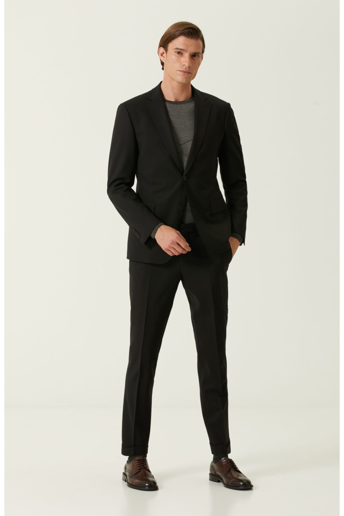 Network Drop 6 Slim Fit Siyah Kelebek Yaka Yün Takım