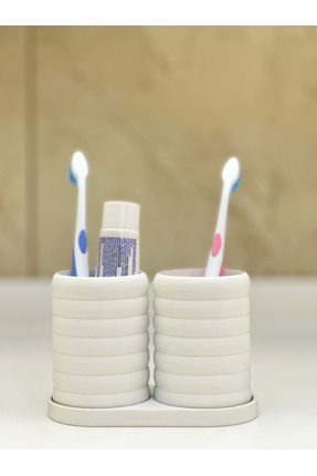 Modern Banyo Düzenleyici V2 - Diş Fırçalık Seti - İkili Set - Beyaz - 10cm Image 2