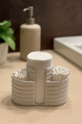 Modern Şık Makyaj Organizeri ve Düzenleyici - 3 Bölmeli - 12CM - Mermer Beyazı Image 2