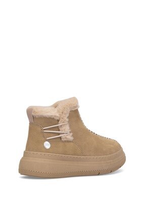 D25KB-1540 Kadın Hakiki Nubuk Deri Düz Bot Bej Image 3