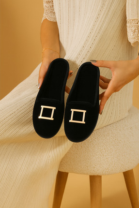 Tüylü Toaklı Önü Kapalı Bohçalık Çeyizlik Kadın Kışlık Ev Terliği Image 0