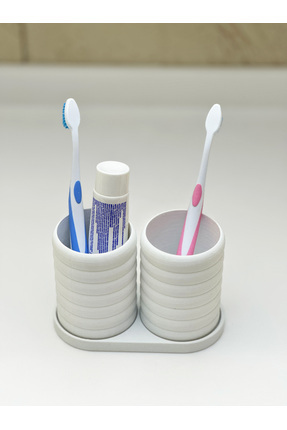 Modern Banyo Düzenleyici V2 - Diş Fırçalık Seti - İkili Set - Beyaz - 10cm Image 4