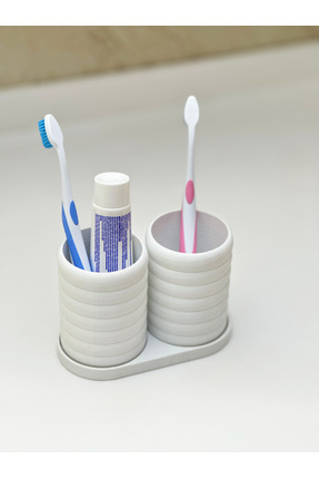 Modern Banyo Düzenleyici V2 - Diş Fırçalık Seti - İkili Set - Beyaz - 10cm Image 0