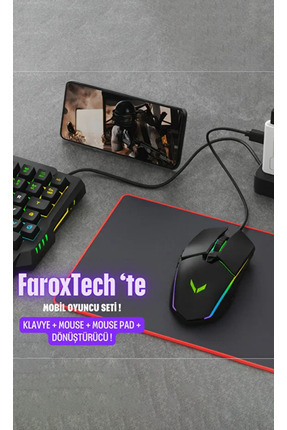 Mobil Oyuncu Seti | Klavye + Mouse + Mouse Pad + Dönüştürücü | Telefonunu Mini Bilgisayara Çevir! Image 1