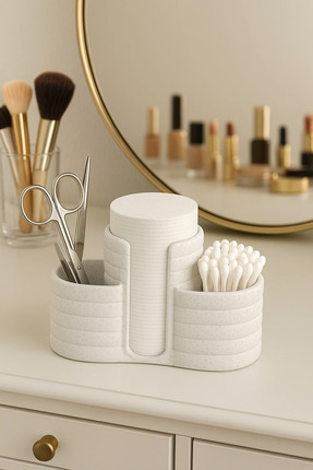 Modern Şık Makyaj Organizeri ve Düzenleyici - 3 Bölmeli - 12CM - Mermer Beyazı Image 5