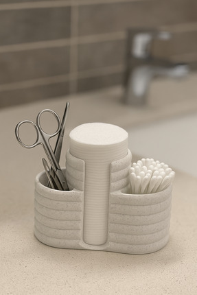 Modern Şık Makyaj Organizeri ve Düzenleyici - 3 Bölmeli - 12CM - Mermer Beyazı Image 1