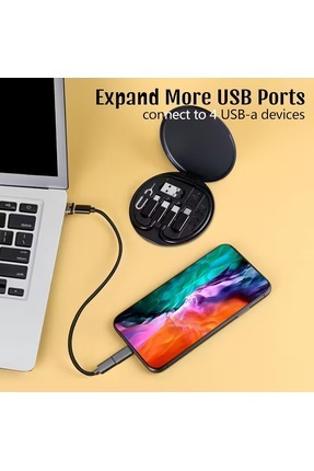 5'i 1 Arada 60W Destekli Seyahat Kablo Kutusu - Micro USB, Type-C, Lightning 5 in 1 Şarj Seti Image 4