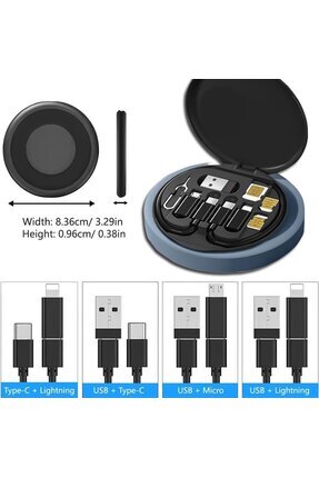5'i 1 Arada 60W Destekli Seyahat Kablo Kutusu - Micro USB, Type-C, Lightning 5 in 1 Şarj Seti Image 2