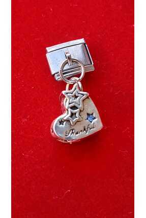 Thankful Mavi Zirkon Taşlı Yıldızlı Kalp İtalyan Bileklik Uyumlu Charm Image 0