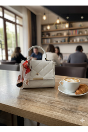 Kapitone Fularlı Zincir Askılı Kadın El ve Omuz Çantası Minimal Image 1