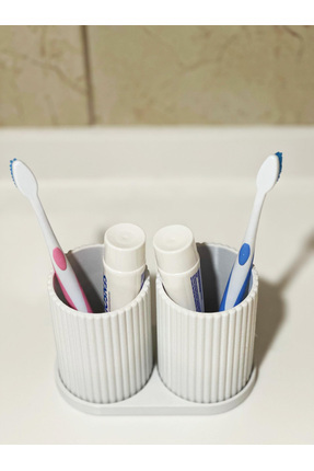 Modern Banyo Düzenleyici V1 - Diş Fırçalık Seti - Ikili Set - Beyaz 10CM Image 1