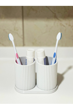 Modern Banyo Düzenleyici V1 - Diş Fırçalık Seti - Ikili Set - Beyaz 10CM Image 2