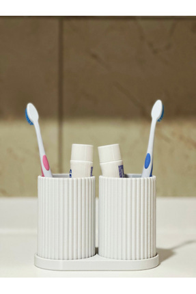 Modern Banyo Düzenleyici V1 - Diş Fırçalık Seti - Ikili Set - Beyaz 10CM Image 0