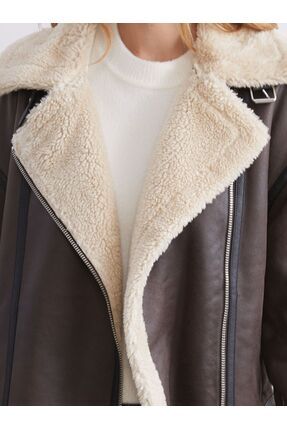 LCW Vision Biker Yaka Oversize Kadın Süet Mont Image 2