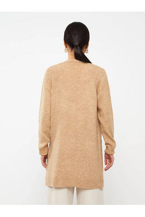 LCWAIKIKI Classic Kahverengi Şal Yaka Düz Uzun Kollu Kadın Triko Hırka Image 4