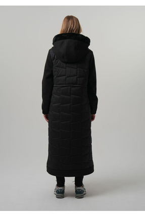 Siyah Mont Parka Çıkabilir Kapüşonlu Kaşe Detaylı Uzun kaban Image 4