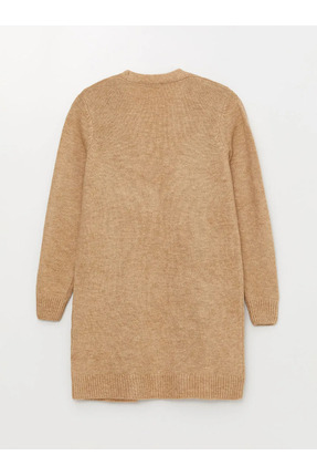 LCWAIKIKI Classic Kahverengi Şal Yaka Düz Uzun Kollu Kadın Triko Hırka Image 7