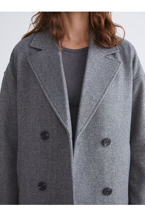 LCW Vision Kruvaze Yaka Kadın Kaşe Kaban Image 2