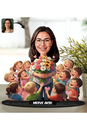 Kişiye Özel Kadın Öğretmen Tasarımlı Karikatür Biblo -11, Öğretmene Hediye, Öğretmenler Günü Image 0