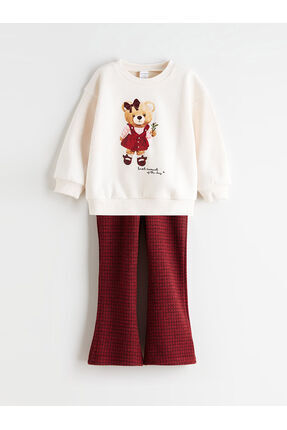 Ayıcık Baskılı Kız Çocuk Sweatshirt ve Tayt Pantolon Image 0