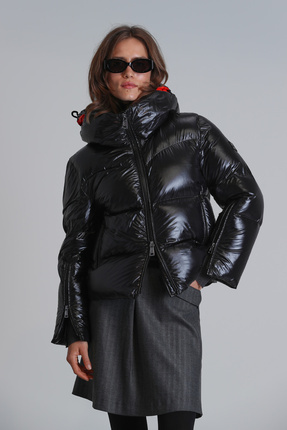 Shay Kaz Tüyü Kadın Mont Siyah Image 2