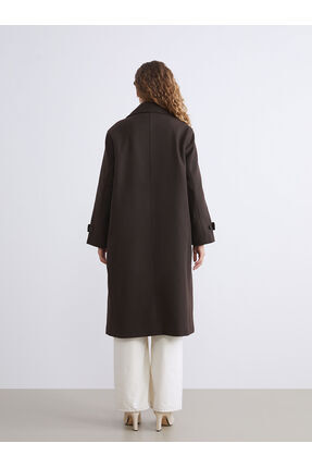 LCW Modest Kruvaze Yaka Kadın Kaşe Kaban Image 4