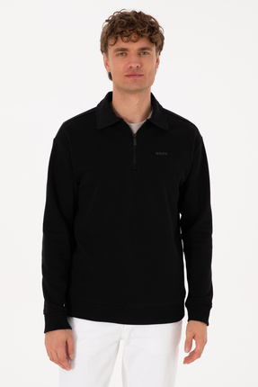 Erkek Regular Fit Yarım Fermuarlı Şardonlu Siyah Basic Sweatshirt 50313783-VR046 Image 2