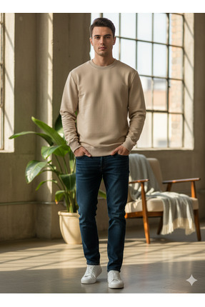 unisex bisiklet yaka 2 iplik şardonsuz sweatshirt Image 0