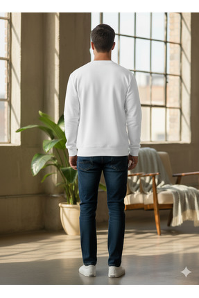 unisex bisiklet yaka 2 iplik şardonsuz sweatshirt Image 1