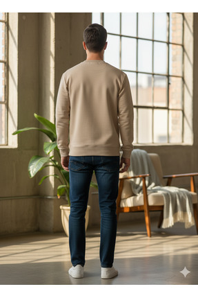 unisex bisiklet yaka 2 iplik şardonsuz sweatshirt Image 1