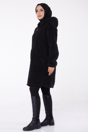 Cepli Peluş Mont Siyah - 27818-SIYAH Image 3