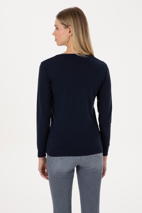 Kadın Lacivert V Yaka Basic Kazak 50307727-VR033 Image 4
