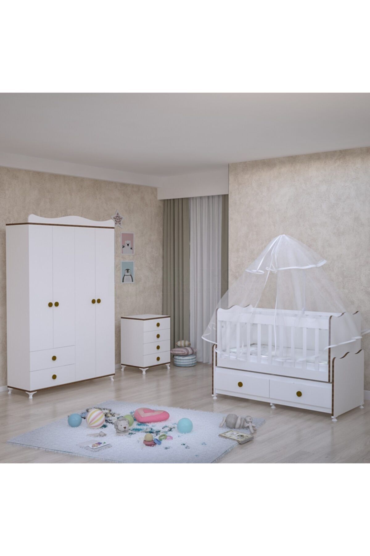 Garaj Home Elegant Yıldız 4 Kapaklı Bebek Odası Takımı - Yatak Ve Uyku Seti Kombinli-sümela Uyku Seti Mavi