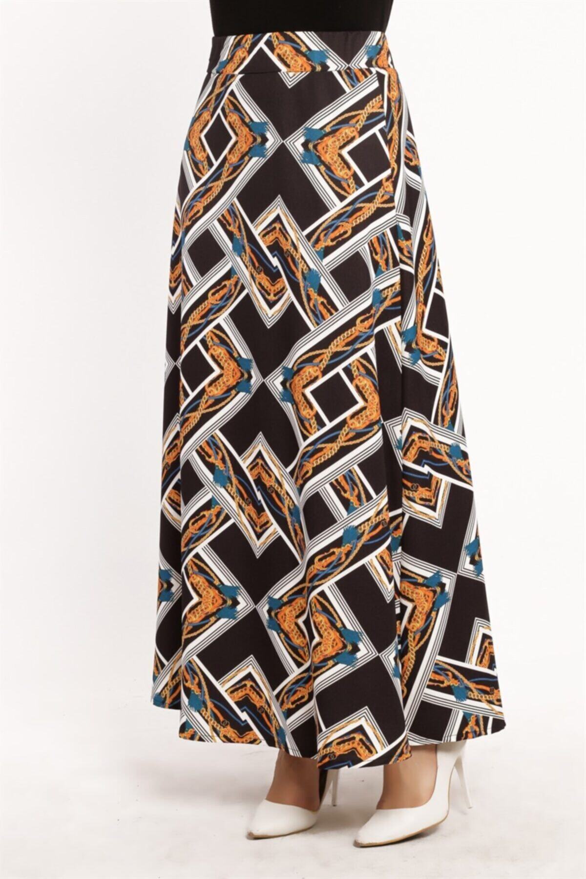 ModaBerfu Zincir Desenli Kloş Etek (siyah)