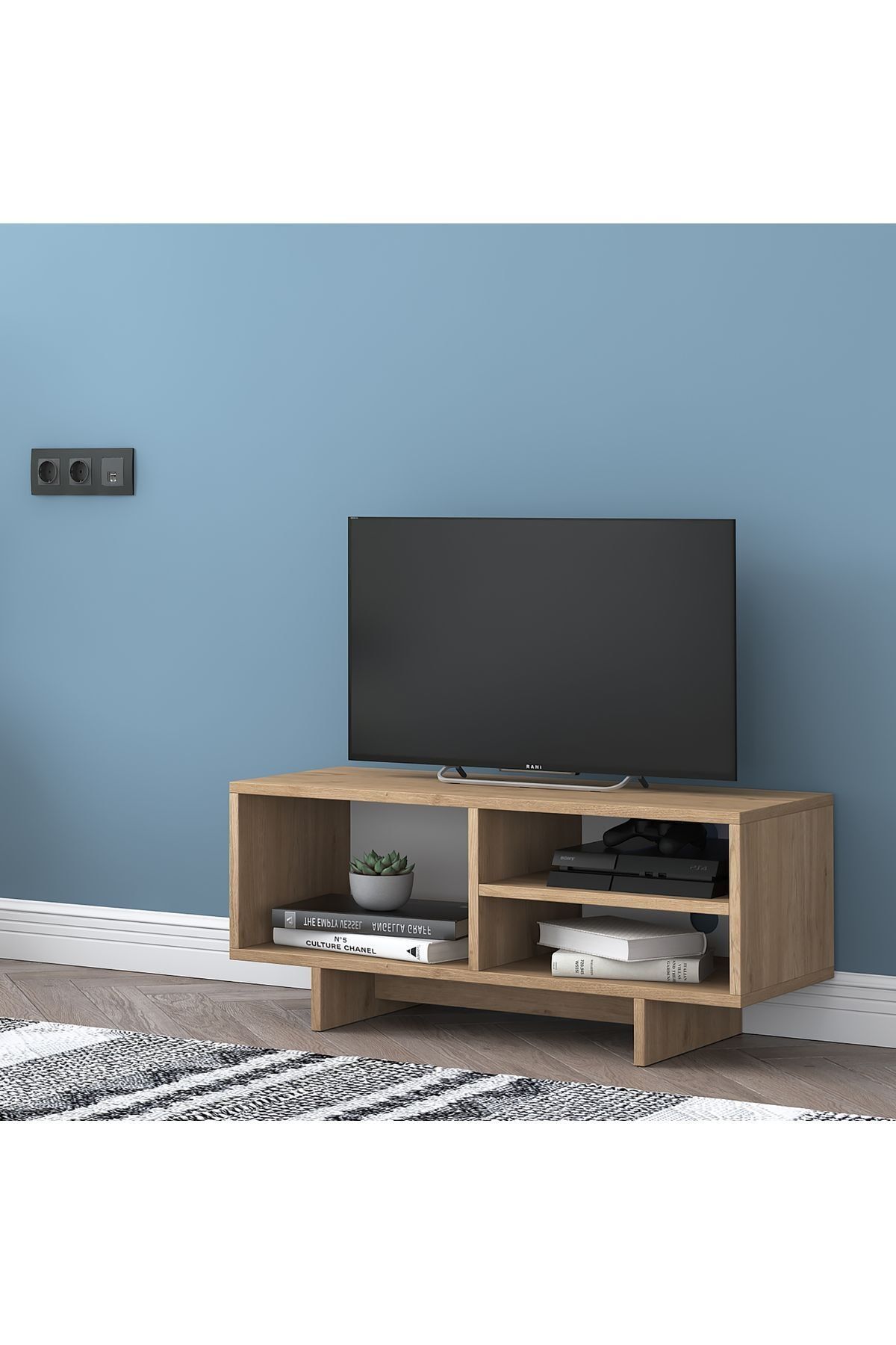 Rani Mobilya Rani Aa117 Tv Ünitesi Bölmeli Modern Tv Sehpası Sepet Ceviz 90 Cm