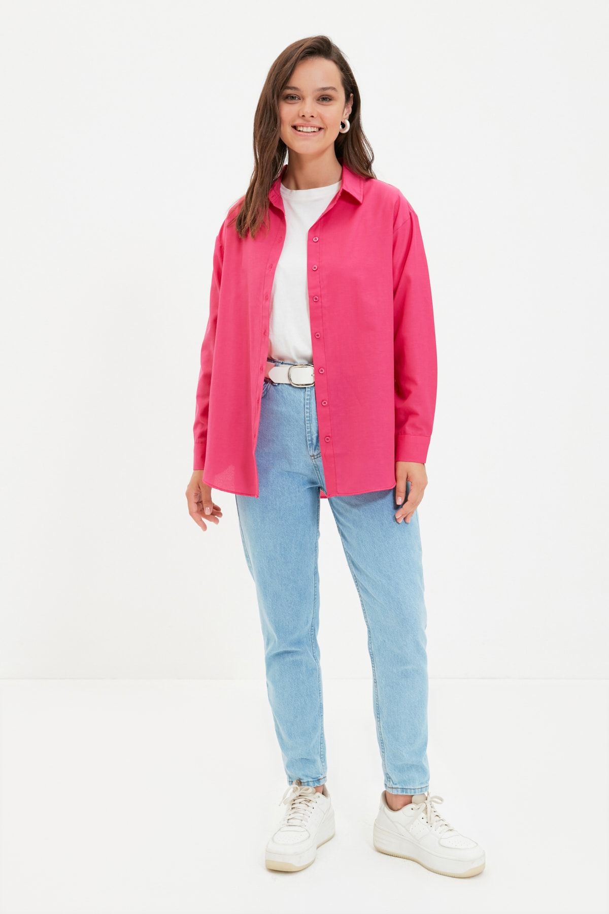Trendyol Modest Fuşya Gömlek Yaka Tunik TCTAW22UK0083
